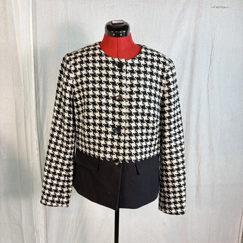 Talbots Wool Blend Blazer Jacket Black Houndstooth Women’s Size 12 Career Office